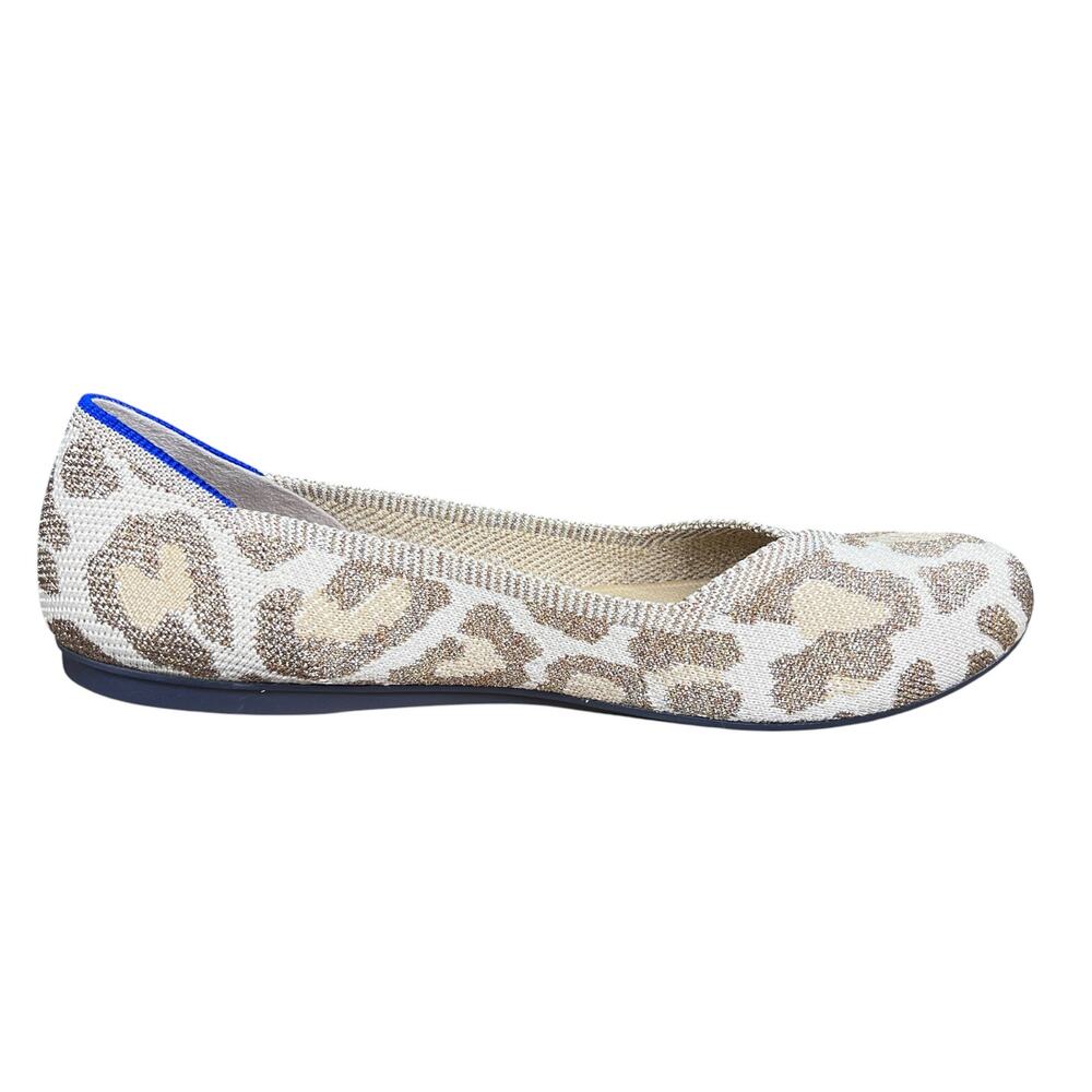 Rothy's The Flat Shimmer Cat Tan Gold Leopard Round Toe Flats Size 9 - Picture 4 of 11